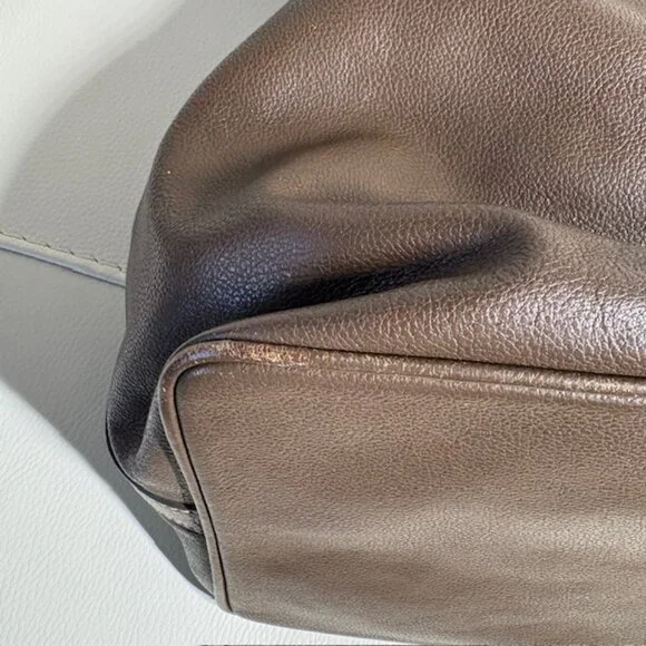 Dooney & Bourke Drawstring Bucket Bag Pebbled Leather Brown Grommets Tassels - Picture 8 of 13